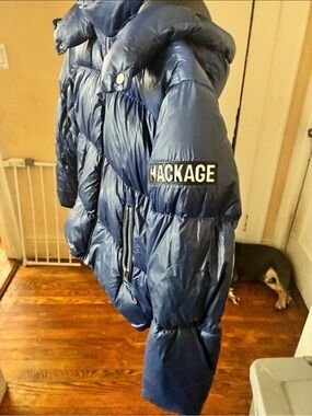 Mackage Kids Puffer Coat in Navy Blue with Hood